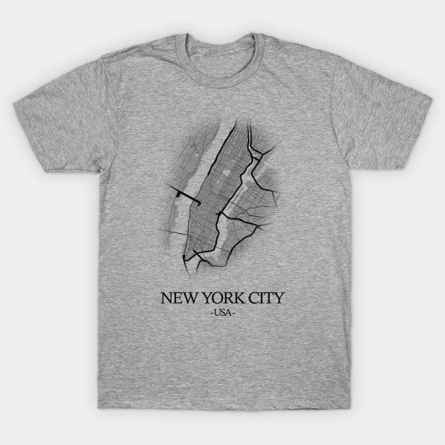 New York City Map - USA Cartography Black T-Shirt by SPAZE